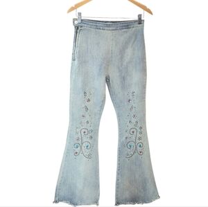 Pol Embroidered Sequin High Rise Flare Leg Blue Jeans S